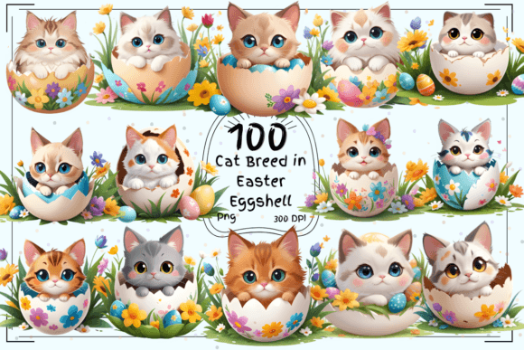 100 Cat Breed Easter Eggshell Clipart: A Designer's Delight