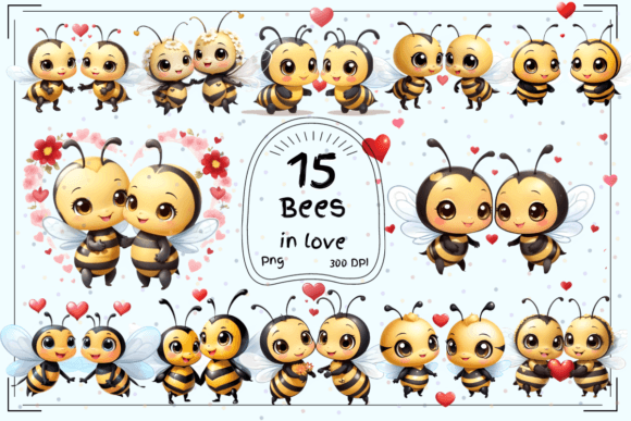 Buzzy Love: 15 Cute Bees in Love Clipart Collection