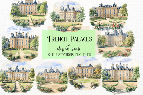 Elevate Your Designs with French Palace Watercolor Illustrations