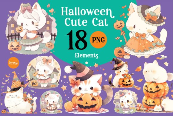 Enchant Your Designs with Halloween Cute Cat Cliparts