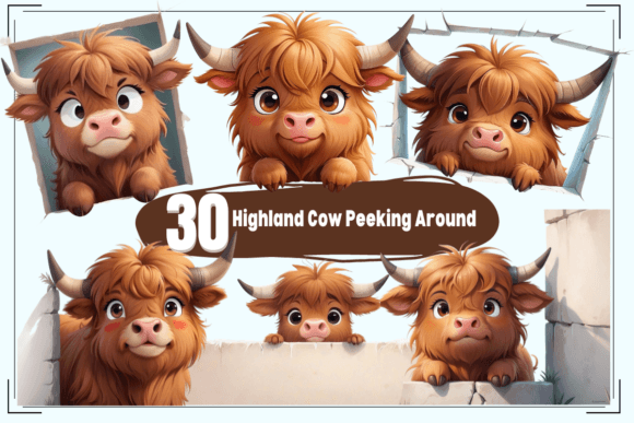 Highland Cow Peeking Around: A Whimsical Design Asset