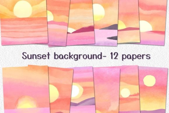 Sunset Watercolor Backgrounds for Modern Design