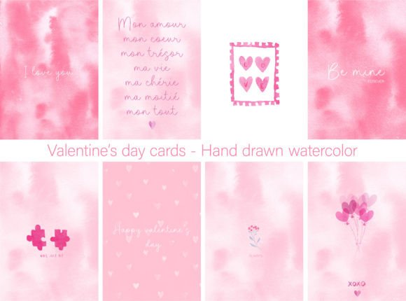 Valentine's Greeting Card Romantic Love: 8 Watercolor Designs